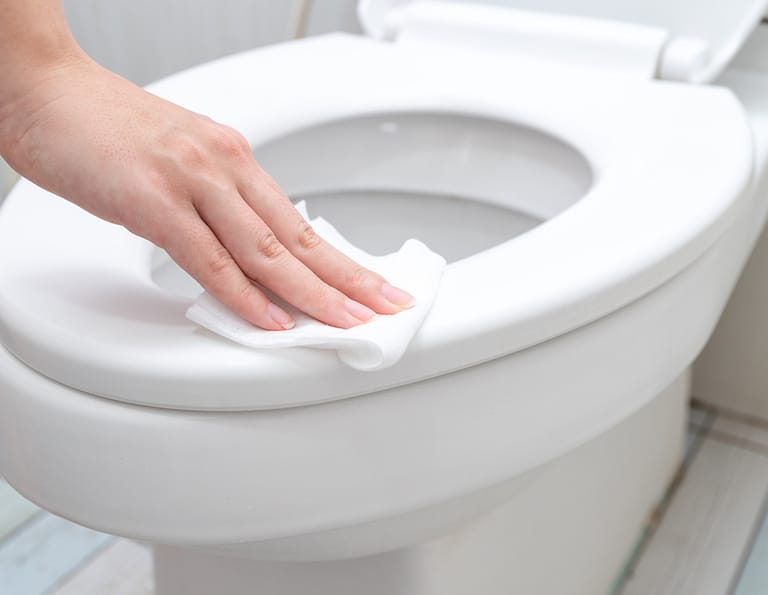 Cropped,Image,Of,Young,Woman,Cleaning,Toilet,Seat,By,A